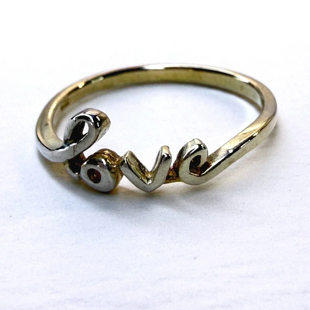 Sterling Silver Love Script Ring Gold Tone Cursive Band Size 8.75 Minimalist 925